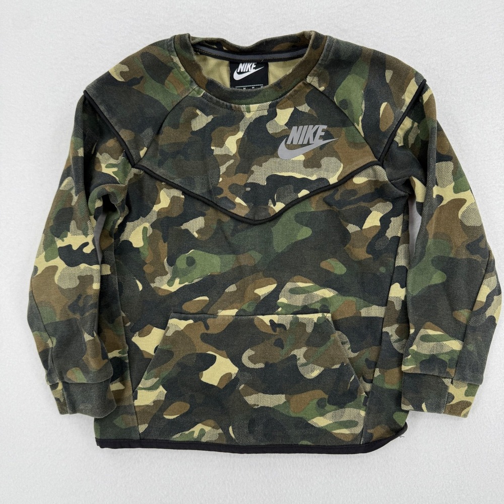 Nike Sweatshirt Kids Size M 5-6 Years Green Camo Tech Fleece Pullover